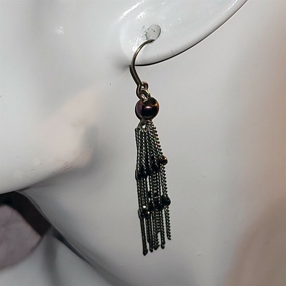 Vintage c2000 Pretty Gold & Silver-Tone Beaded Station Chain Dangle Earrings
